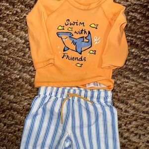 Old Navy Kids Shark Swim Trunks Set - Orange and Blue